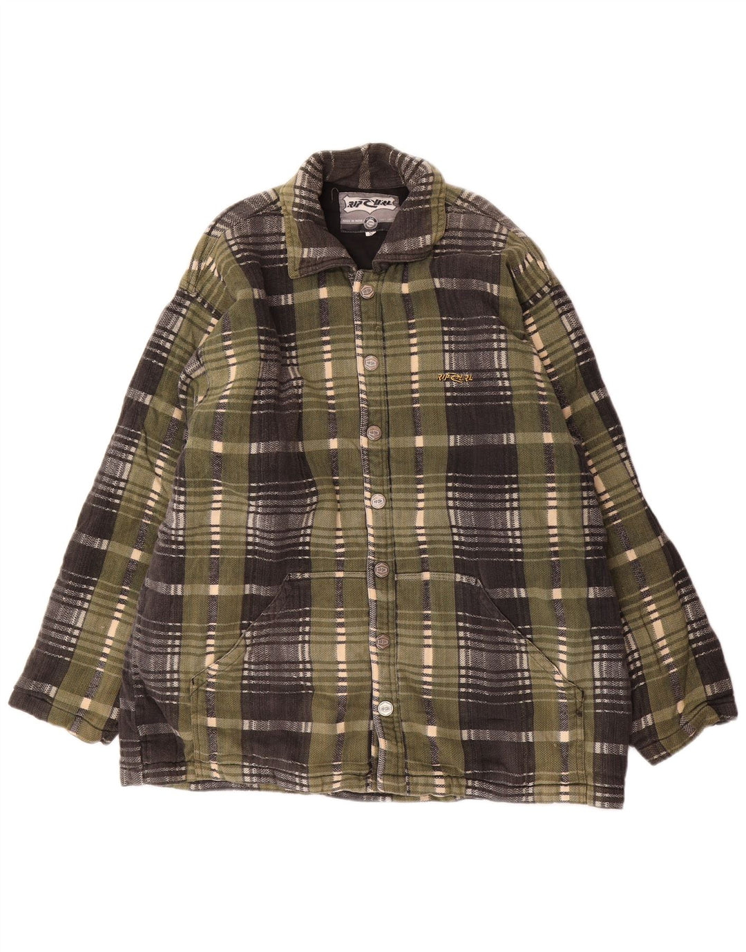 RIP CURL Mens Loose Fit Bomber Jacket UK 36 Small Green Check Cotton