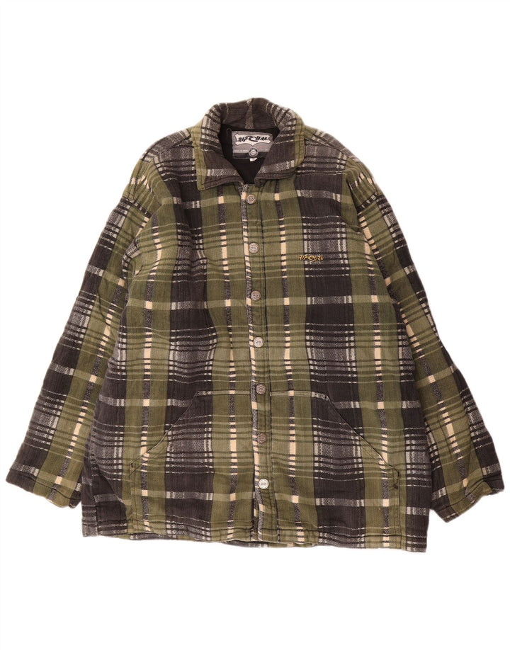 RIP CURL Mens Loose Fit Bomber Jacket UK 36 Small Green Check Cotton