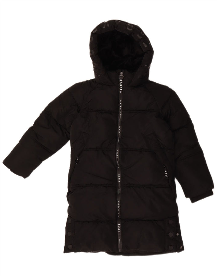 Ted Baker Girls Graphic Hooded Padded Coat 7-8 Years Black Polyester