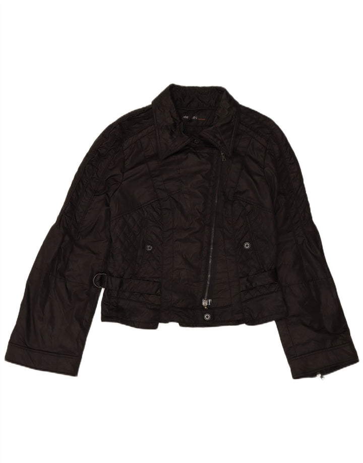 MARC CAIN Womens Quilted Biker Jacket UK 12 Medium Black