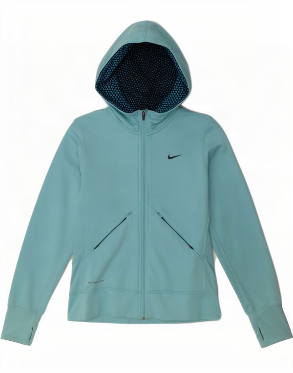 Nike Girls Therma-Fit Zip Hoodie Sweater 12-13 Years Large Blue Polyester