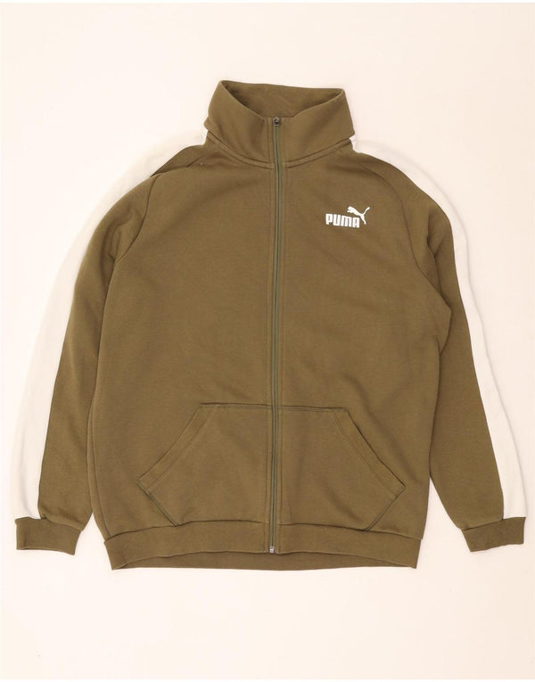 PUMA Mens Tracksuit Top Jacket Large Khaki Colourblock Cotton