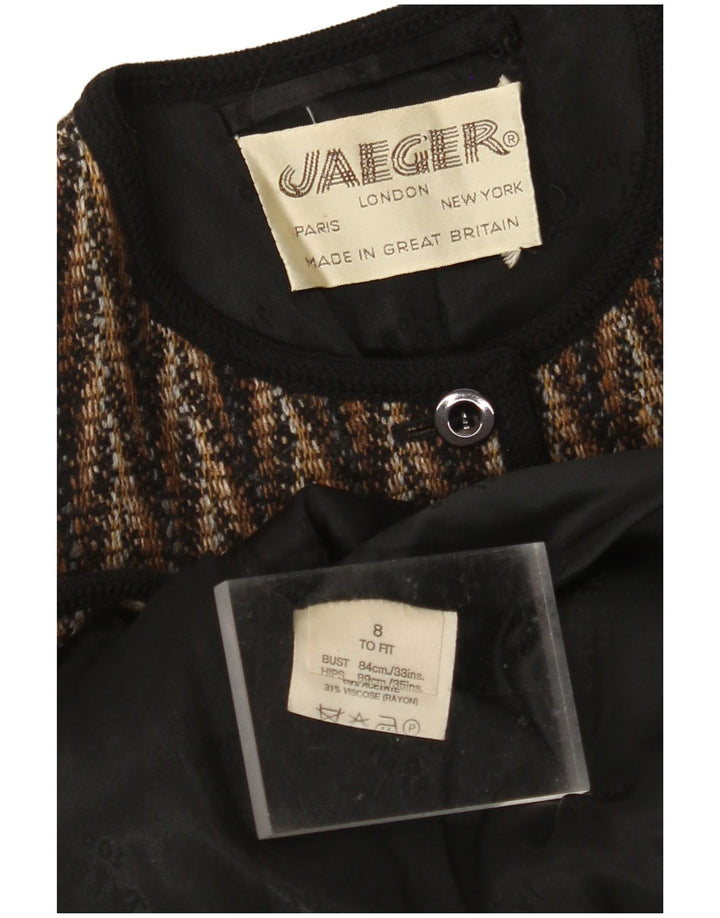JAEGER Womens 7 button Blazer Jacket UK 8 Small Brown Chevron Wool