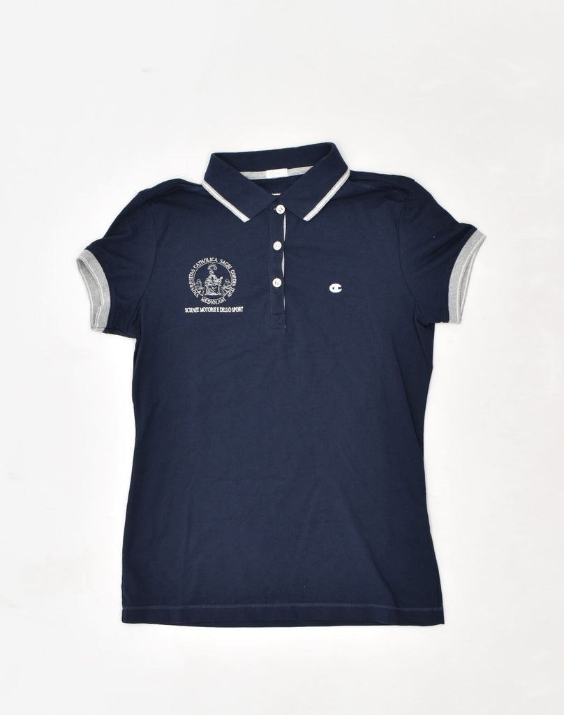 CHAMPION Womens Heritage Fit Polo Shirt UK 12 Medium Navy Blue Cotton | Vintage | Thrift | Second-Hand | Used Clothing | Messina Hembry 