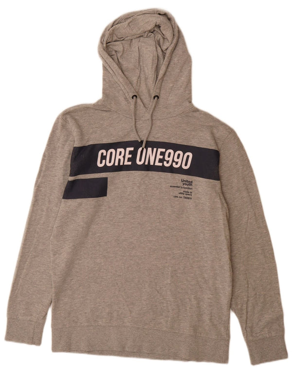 Jack & Jones Mens Graphic Hoodie Jumper Large Grey Colourblock Cotton