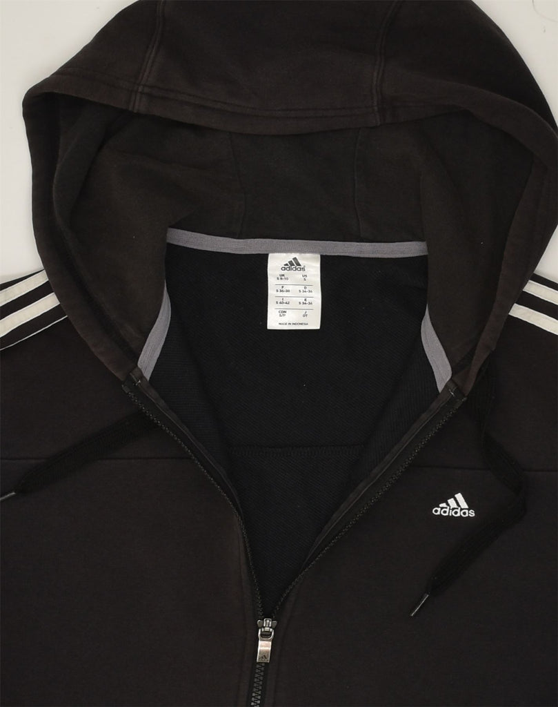 ADIDAS Womens Zip Hoodie Sweater UK 8/10 Small Black Striped Cotton | Vintage Adidas | Thrift | Second-Hand Adidas | Used Clothing | Messina Hembry 