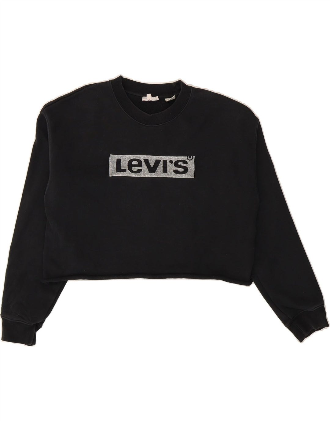 LEVI'S Womens Oversized Crop Graphic Sweatshirt Jumper UK 10 Small Black Vintage Levi's and Second-Hand Levi's from Messina Hembry 