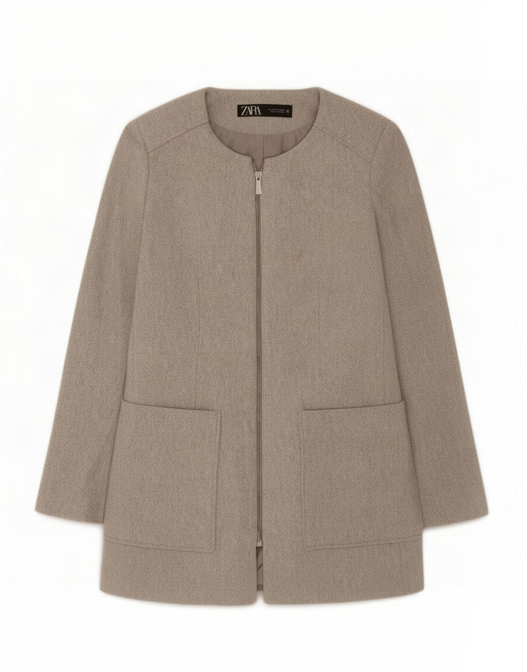 Zara Womens Full Zip Blazer Jacket UK 12 Medium Grey Cotton