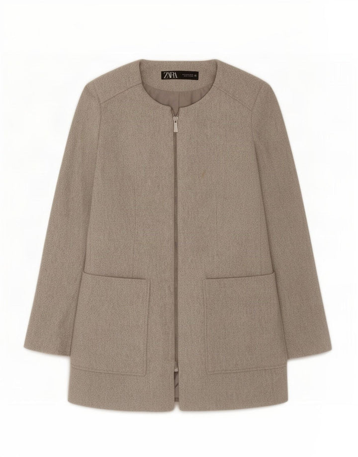 Zara Womens Full Zip Blazer Jacket UK 12 Medium Grey Cotton
