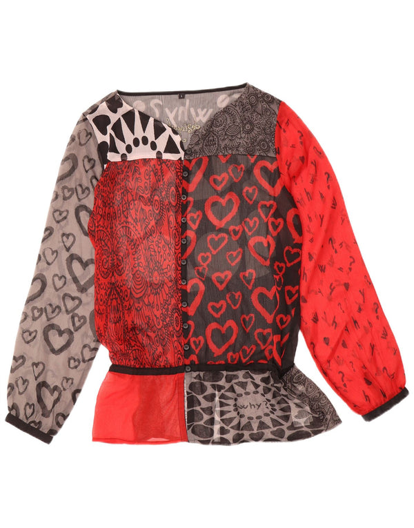 Desigual Womens See Through Shirt Blouse UK 16 Large Red Geometric