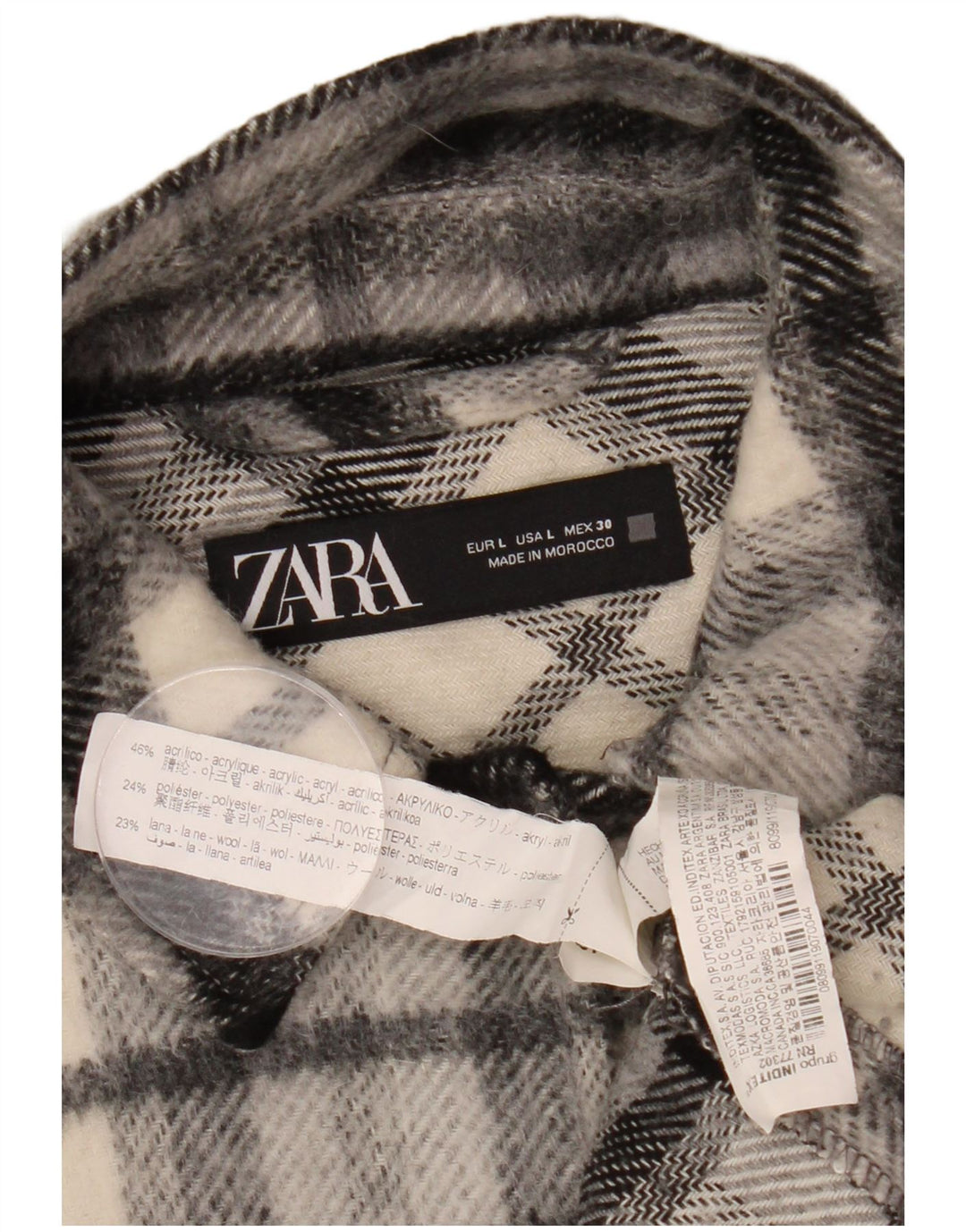 ZARA Womens Oversized Overshirt Flannel Shirt UK 16 Large Black Plaid