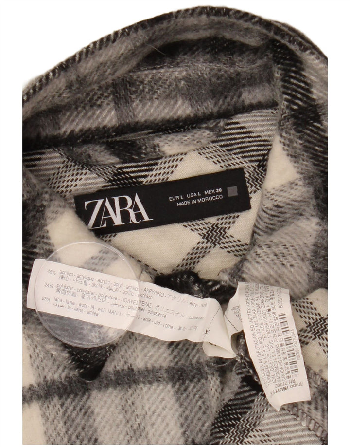 ZARA Womens Oversized Overshirt Flannel Shirt UK 16 Large Black Plaid