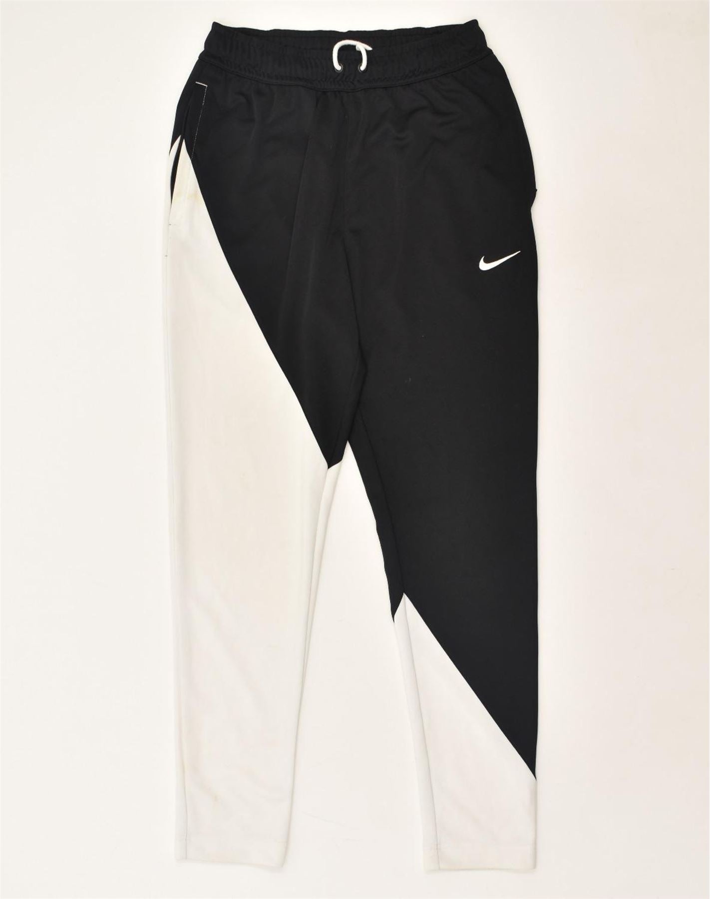NIKE Womens Graphic Slim Tracksuit Trousers UK 10 Small Black Colourblock, Vintage & Second-Hand Clothing Online