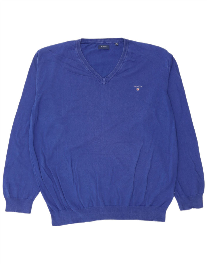 Gant Mens V-Neck Jumper Sweater 3XL Blue Cotton