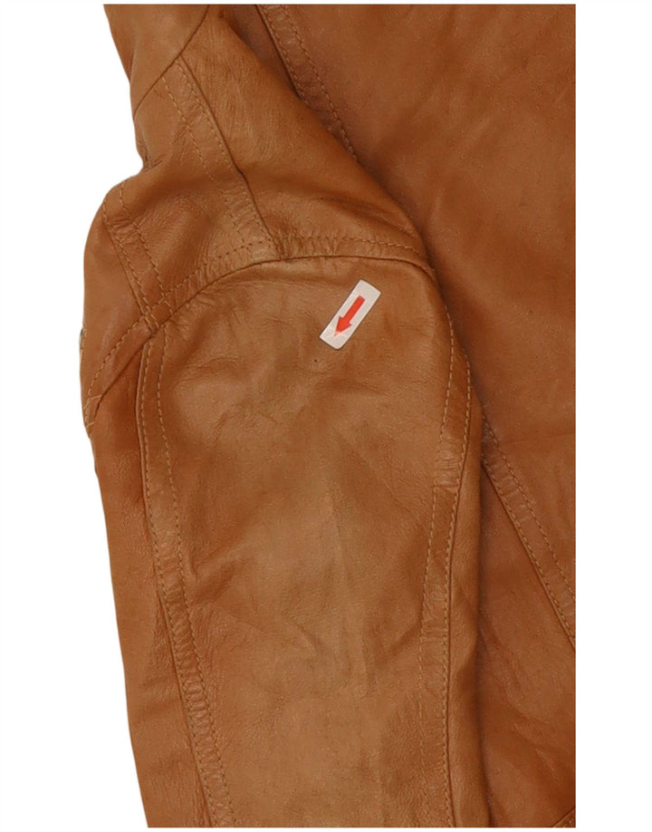 XETRA Womens Leather Biker Jacket UK 8 Small Beige
