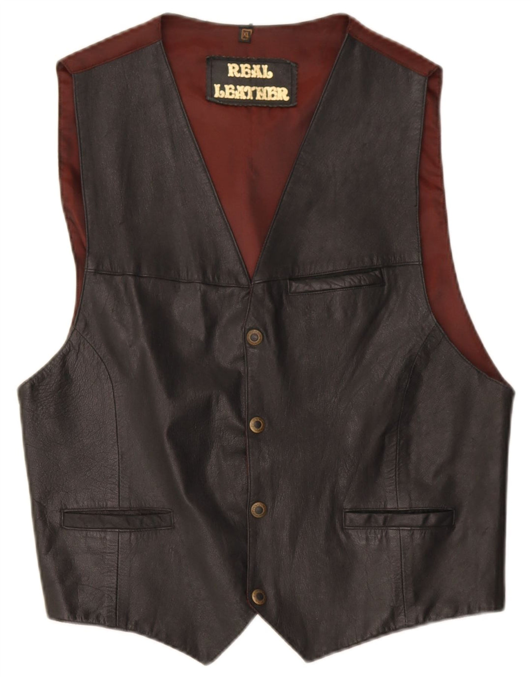 Vintage Mens Leather Waistcoat XL Black Leather