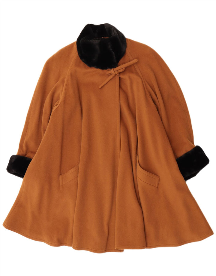 Vintage Womens Oversized Front Tie Overcoat UK 10 Small Brown Colourblock
