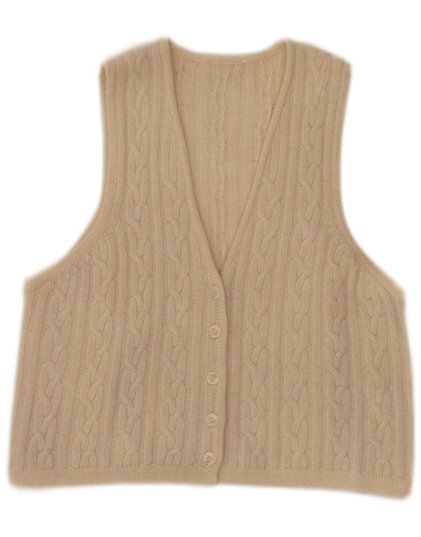 Vintage Womens Crop Sleeveless Cardigan Sweater UK 12 Medium Beige
