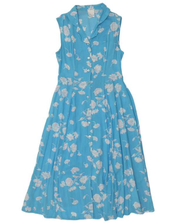 VINTAGE Womens Sleeveless Maxi Dress UK 14 Large Blue Floral Viscose