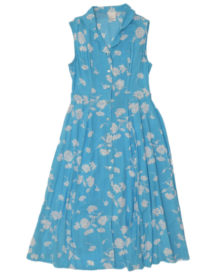 VINTAGE Womens Sleeveless Maxi Dress UK 14 Large Blue Floral Viscose