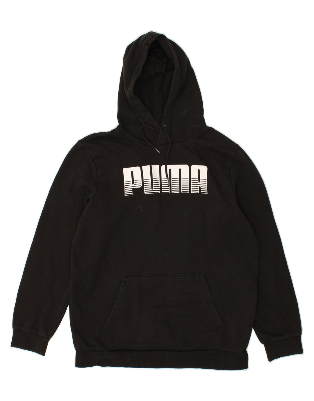 PUMA Mens Graphic Hoodie Jumper Medium Black Cotton Vintage Puma and Second-Hand Puma from Messina Hembry 