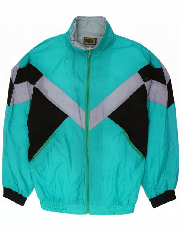 Vintage Mens Tracksuit Top Jacket Large Blue Colourblock