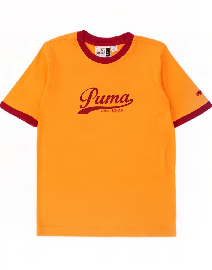 Puma Mens Graphic T-Shirt Top Small Orange Colourblock Cotton