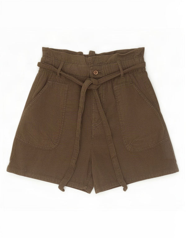 Zara Womens High Waist Corduroy Shorts EU 36 XS W26 Khaki Cotton