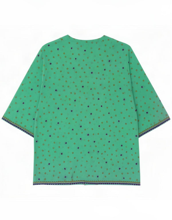 Vintage Womens Short Sleeve Shirt Blouse UK 16 Large Green Floral