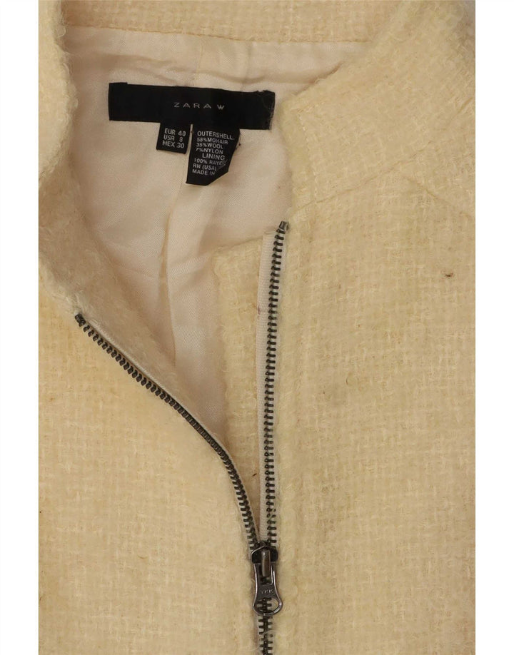 Zara Womens Full Zip Blazer Jacket EU 40 Medium Off White Wool