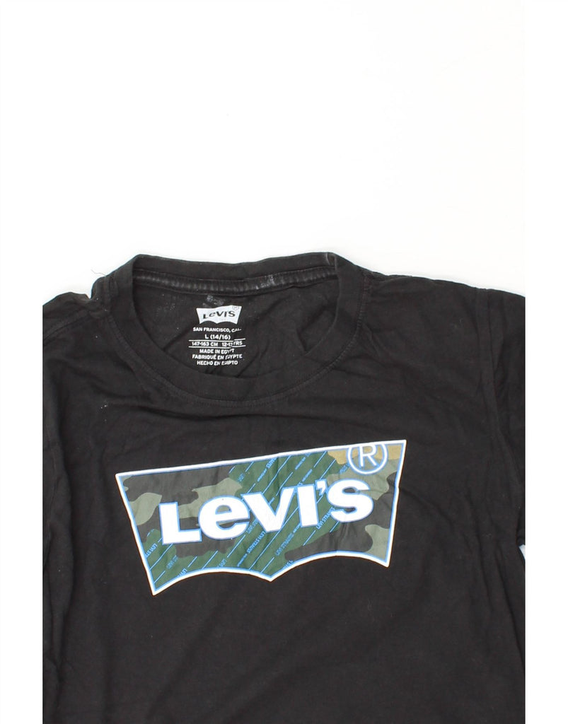 LEVI'S Boys Graphic T-Shirt Top 12-13 Years Large  Black Cotton Vintage Levi's and Second-Hand Levi's from Messina Hembry 