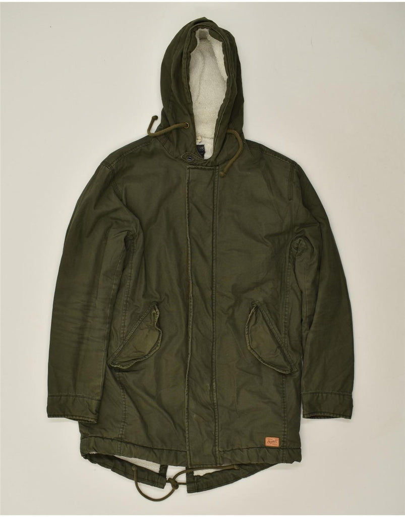 JACK & JONES Mens Hooded Parka Jacket UK 40 Large Khaki Cotton | Vintage Jack & Jones | Thrift | Second-Hand Jack & Jones | Used Clothing | Messina Hembry 