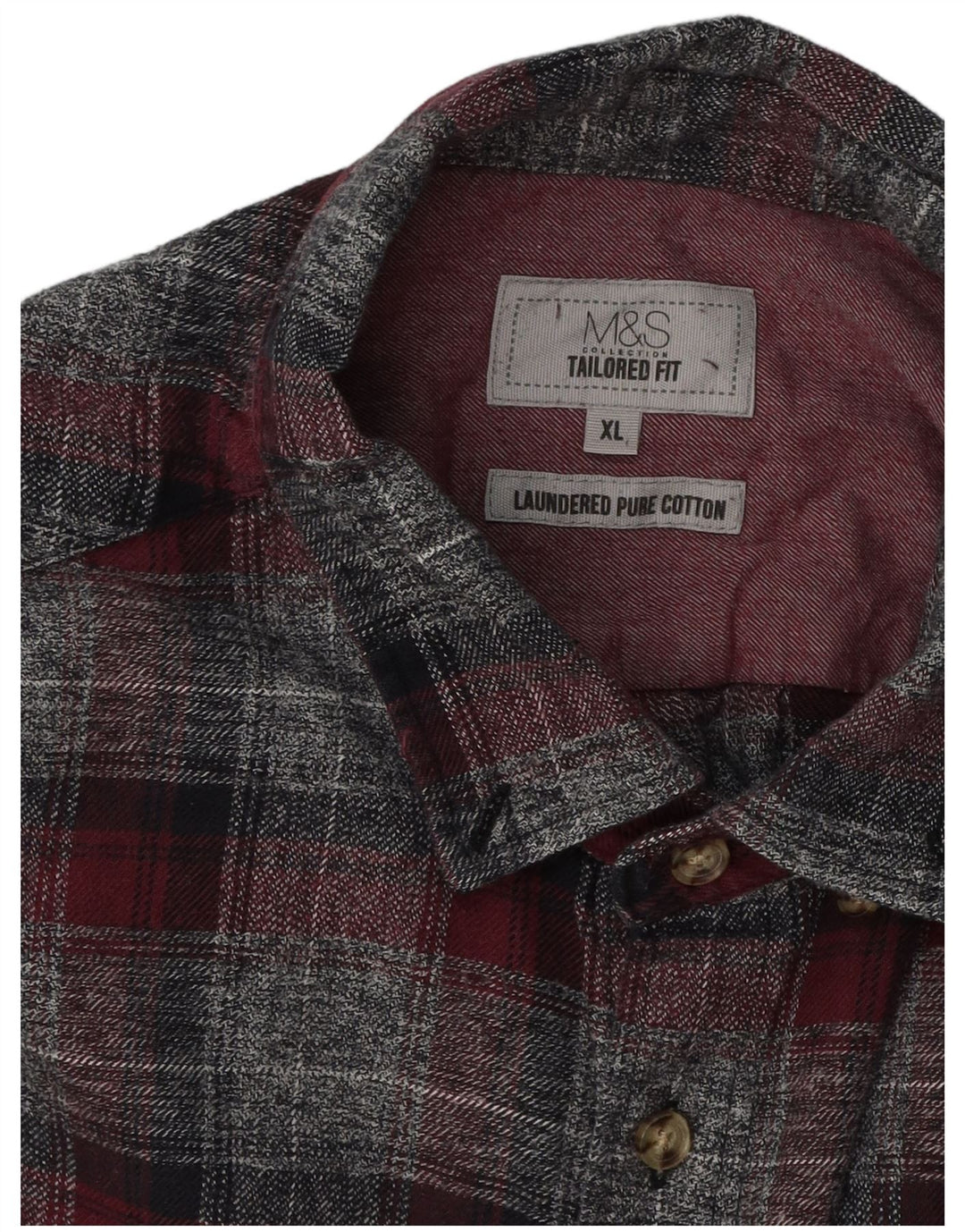 Marks & Spencer Mens Tailored Fit Flannel Shirt XL Grey Check Cotton