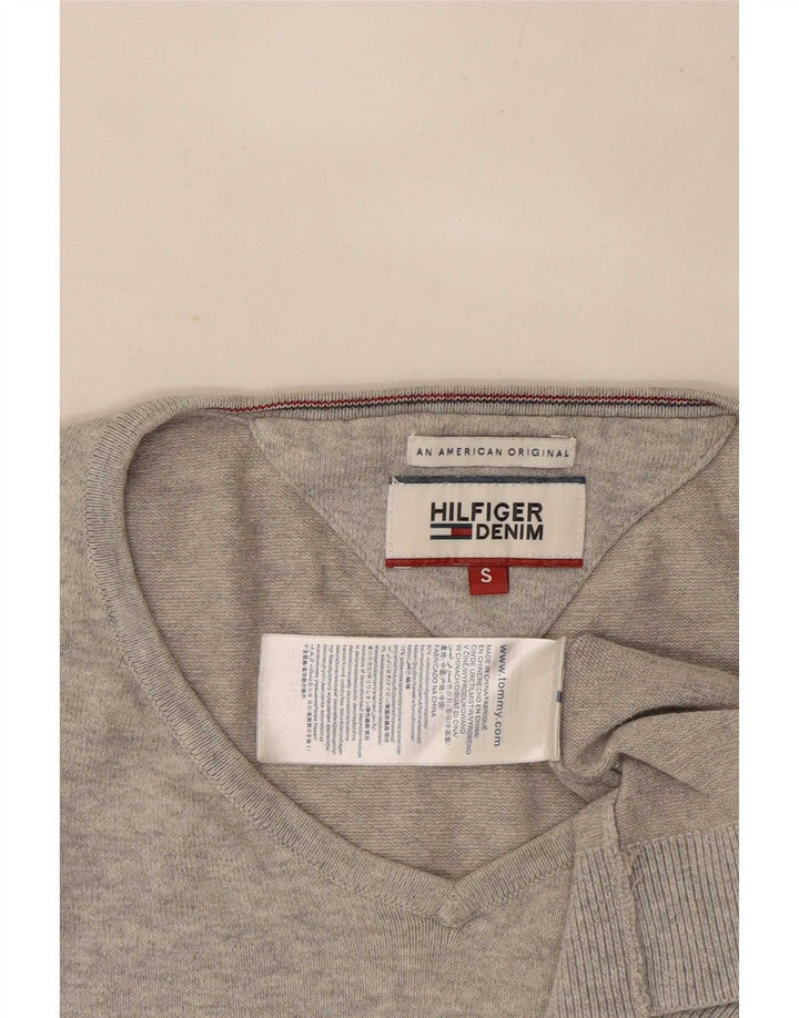Tommy Hilfiger Mens V-Neck Jumper Sweater Small Grey Cotton