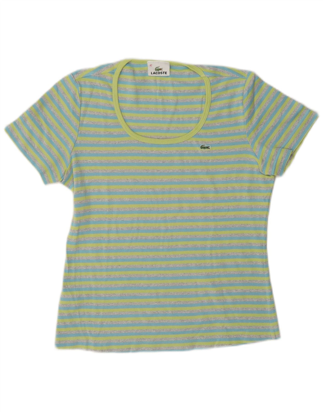 Lacoste Womens T-Shirt Top Size 42 Large Blue Striped Cotton