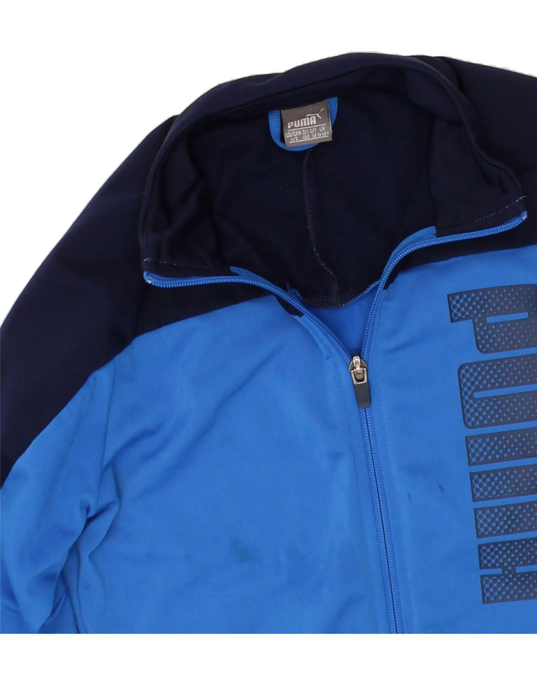 PUMA Boys Graphic Tracksuit Top Jacket 11-12 Years Blue Colourblock Vintage Puma and Second-Hand Puma from Messina Hembry 