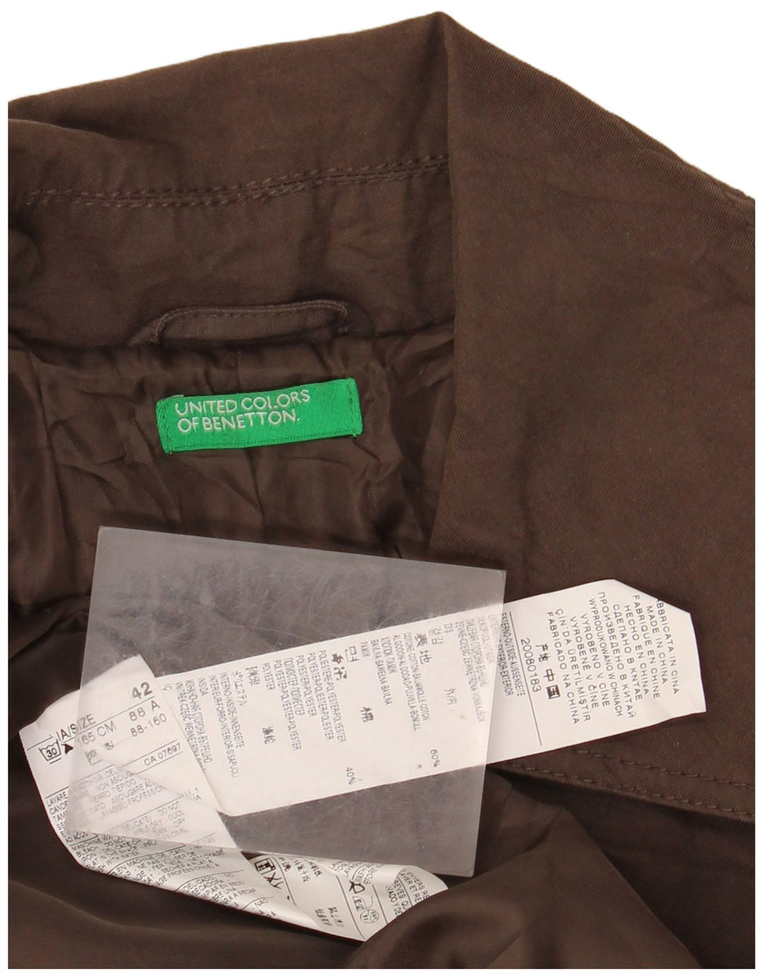 BENETTON Womens Trench Coat IT 42 Medium Brown Cotton