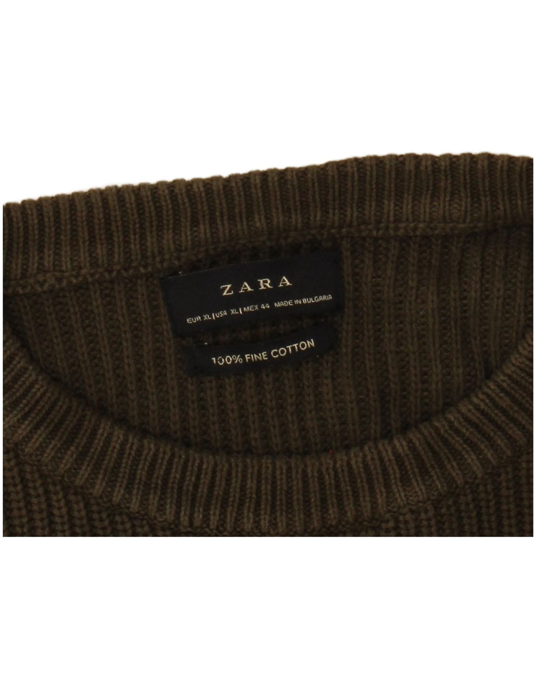 Zara Mens Crew Neck Jumper Sweater XL Khaki Cotton