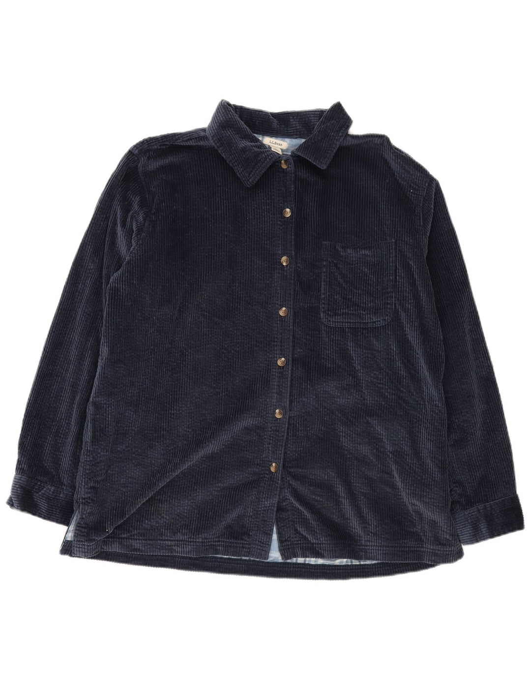 L.L.Bean Mens Corduroy Shirt Large Navy Blue Cotton