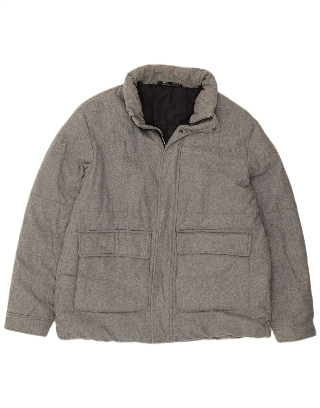 Zara Mens Padded Jacket UK 42 XL Grey Polyester