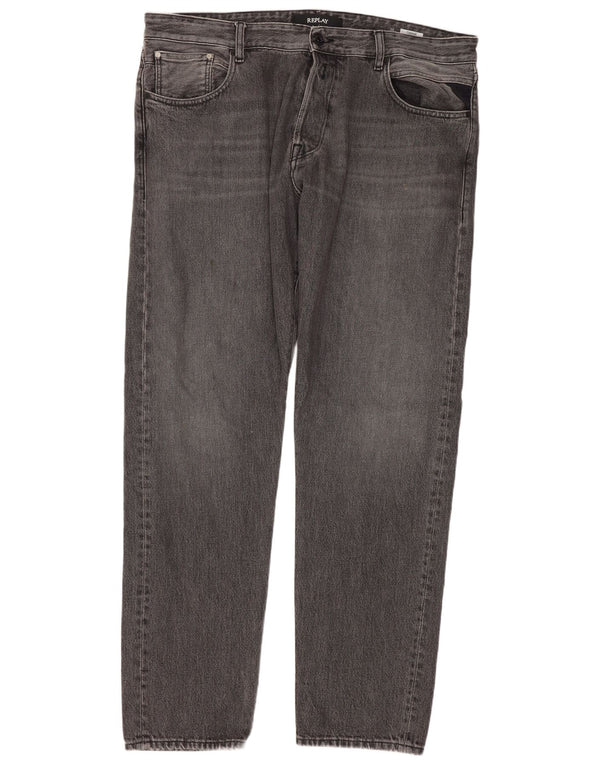 Replay Mens Tinmar Tapered Jeans W38 L32 Grey Cotton