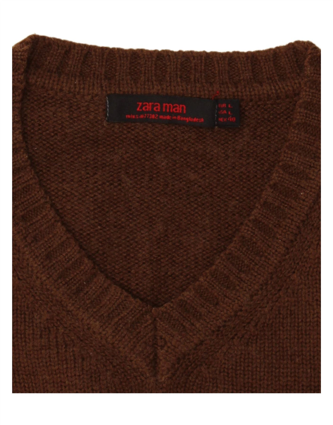 ZARA Mens V-Neck Jumper Sweater Large Brown Vintage Zara and Second-Hand Zara from Messina Hembry 