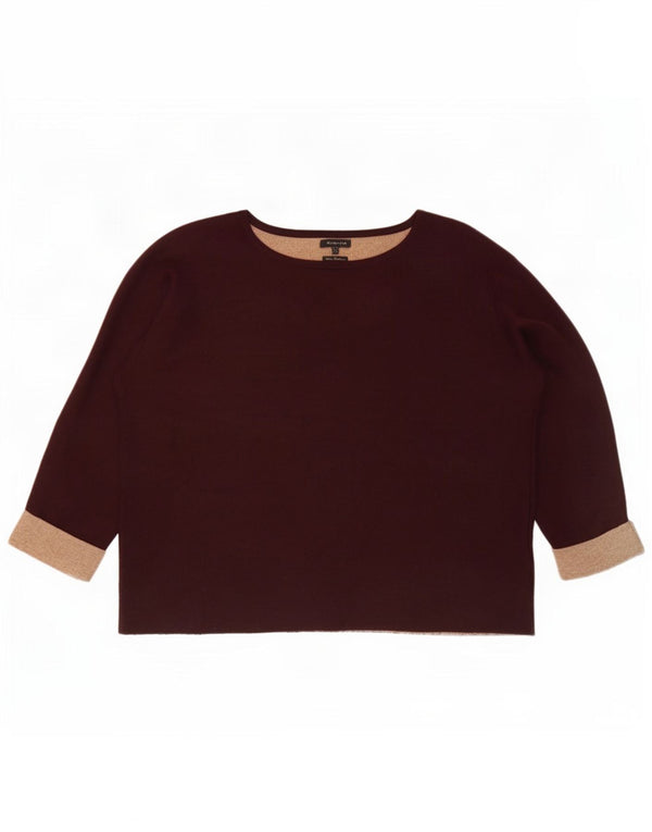 Massimo Dutti Womens 3/4 Sleeve Boat Neck Jumper Sweater UK 14 Medium Burgu
