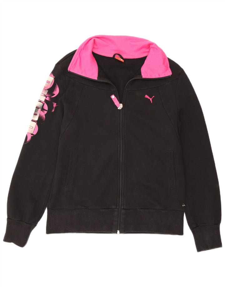 Puma Womens Graphic Tracksuit Top Jacket UK 14 Medium Black