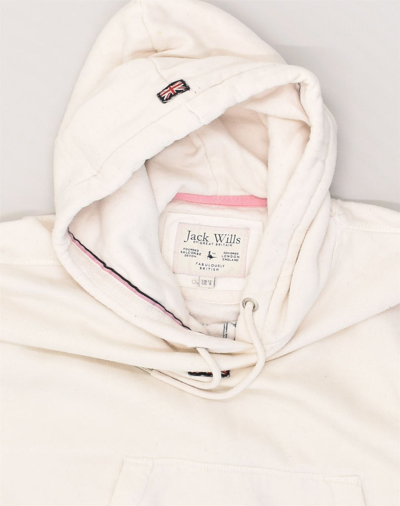 JACK WILLS Womens Graphic Hoodie Jumper UK 12 Medium  Beige Cotton | Vintage Jack Wills | Thrift | Second-Hand Jack Wills | Used Clothing | Messina Hembry 