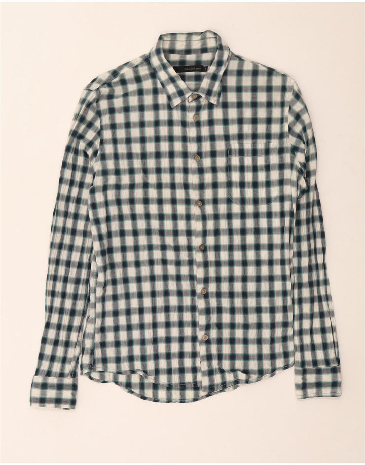 Calvin Klein Mens Shirt Medium Green Check Cotton