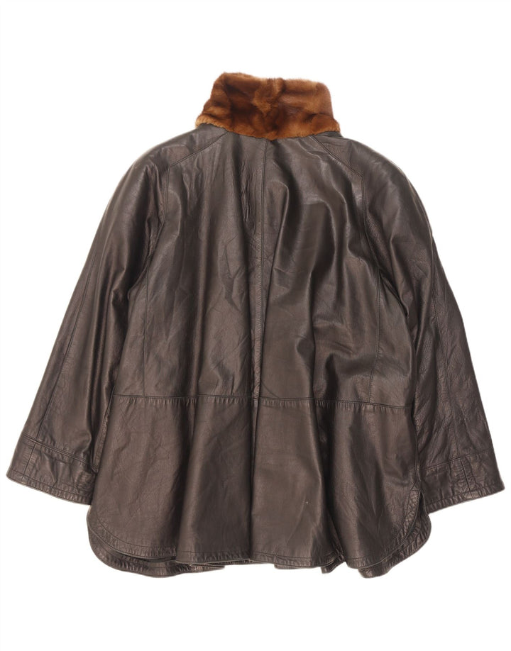 Vintage Womens Oversized Leather Coat IT 42 Medium Black