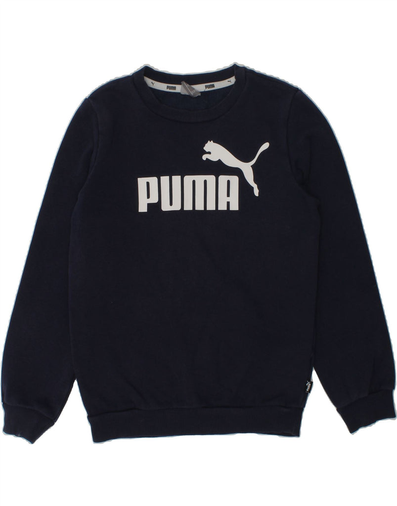 PUMA Boys Graphic Hoodie Jumper 7-8 Years Navy Blue Cotton | Vintage Puma | Thrift | Second-Hand Puma | Used Clothing | Messina Hembry 