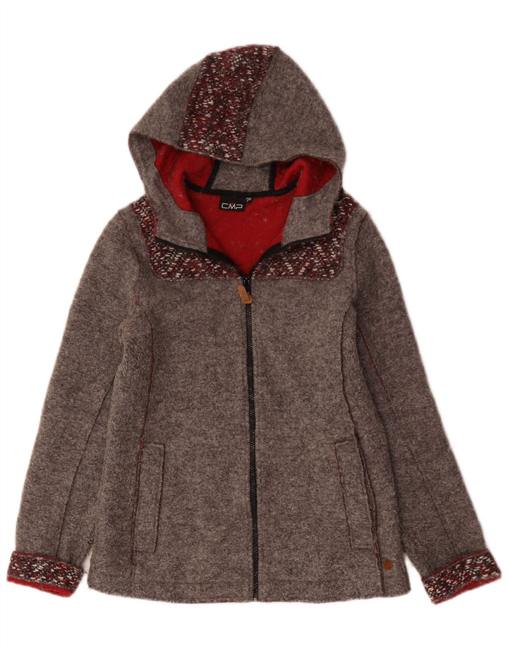 CMP Womens Hooded Bomber Jacket UK 10 Small Grey Virgin Wool