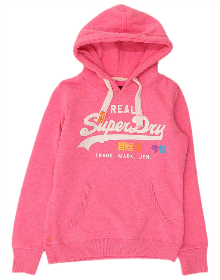 Superdry Womens Graphic Hoodie Jumper UK 10 Small  Pink Flecked Polyester